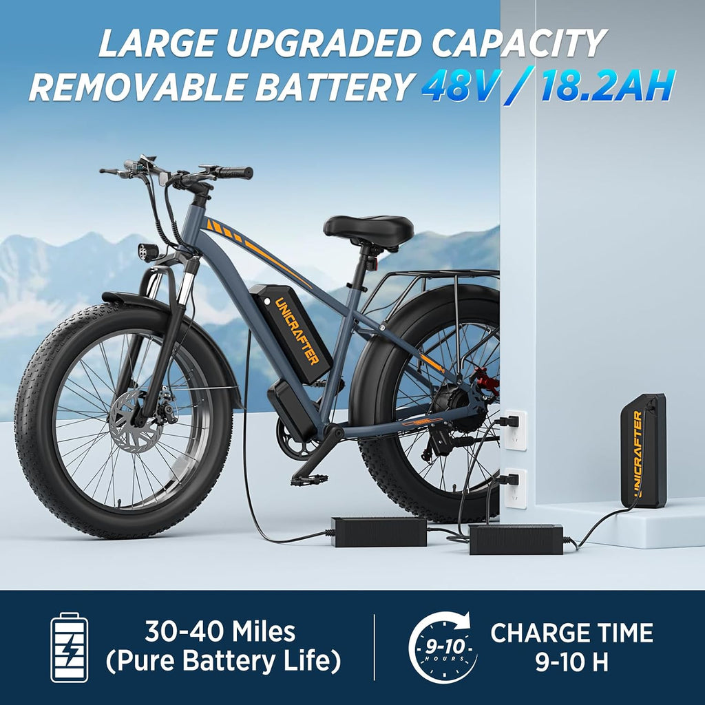 1000W Peak Electric Bike for Adults, 30MPH & 60 Miles, 48V 18.2AH Removable Battery, Hydraulic Disc Brake, 3 Ride Modes, 7-Speed Fat Tire Ebike for Off-Road, Commuting & Adventure