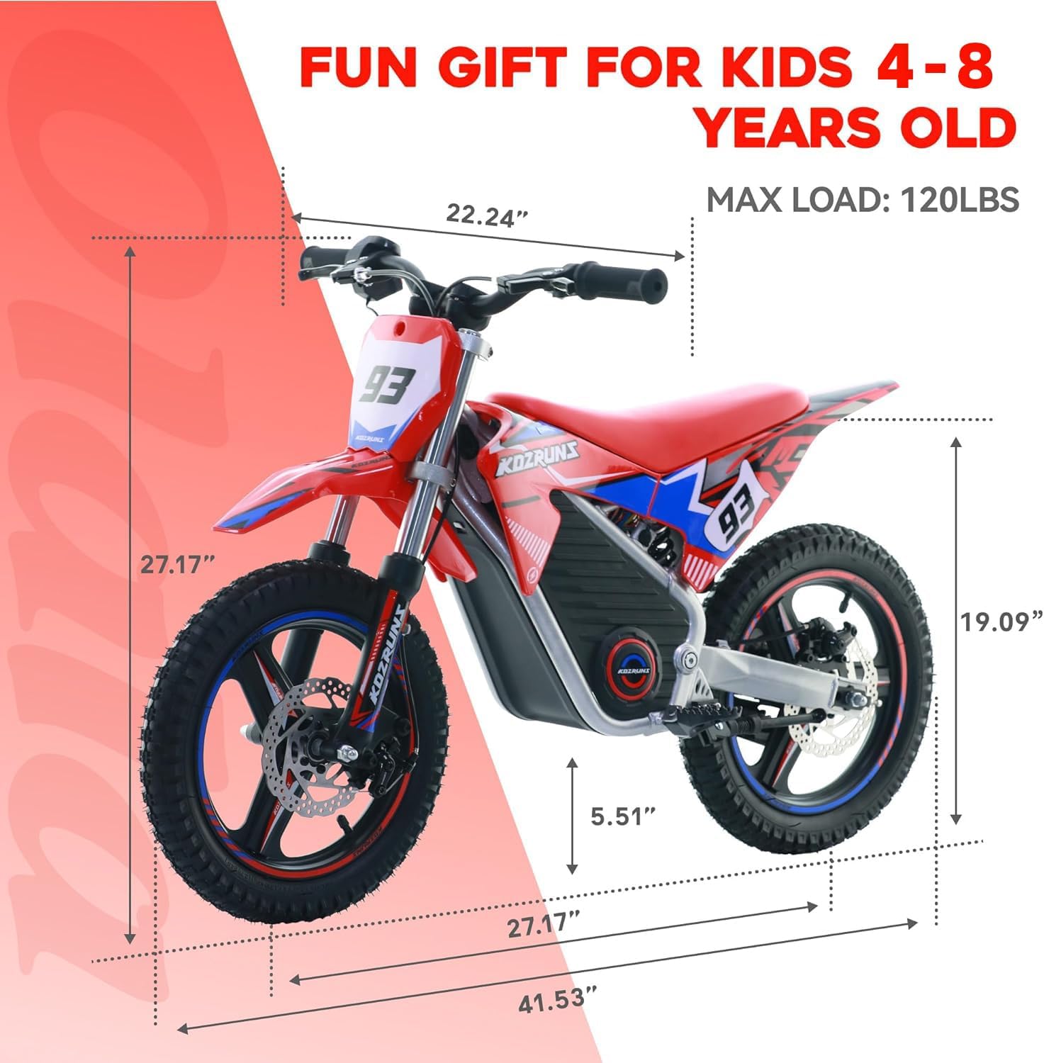 OLALA 36V Electric Dirt Bike for Kids 4-8, 350W Brushless Motor with 3-Speed Control, 18.6 MPH Max Speed, 14' Off-Road Tires Motorcycle, for Boys & Girls, Red