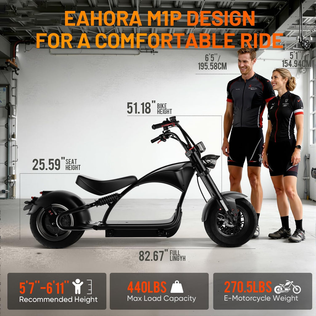 eAhora M1P Series 4000/3000W Electric Motorcycle for Adults, 55MPH Max Speed 60V 40Ah Battery with Fast Charger, 50+Mile Long Range,Full Suspension & Disc Brakes, Street Legal City Scooter Moped