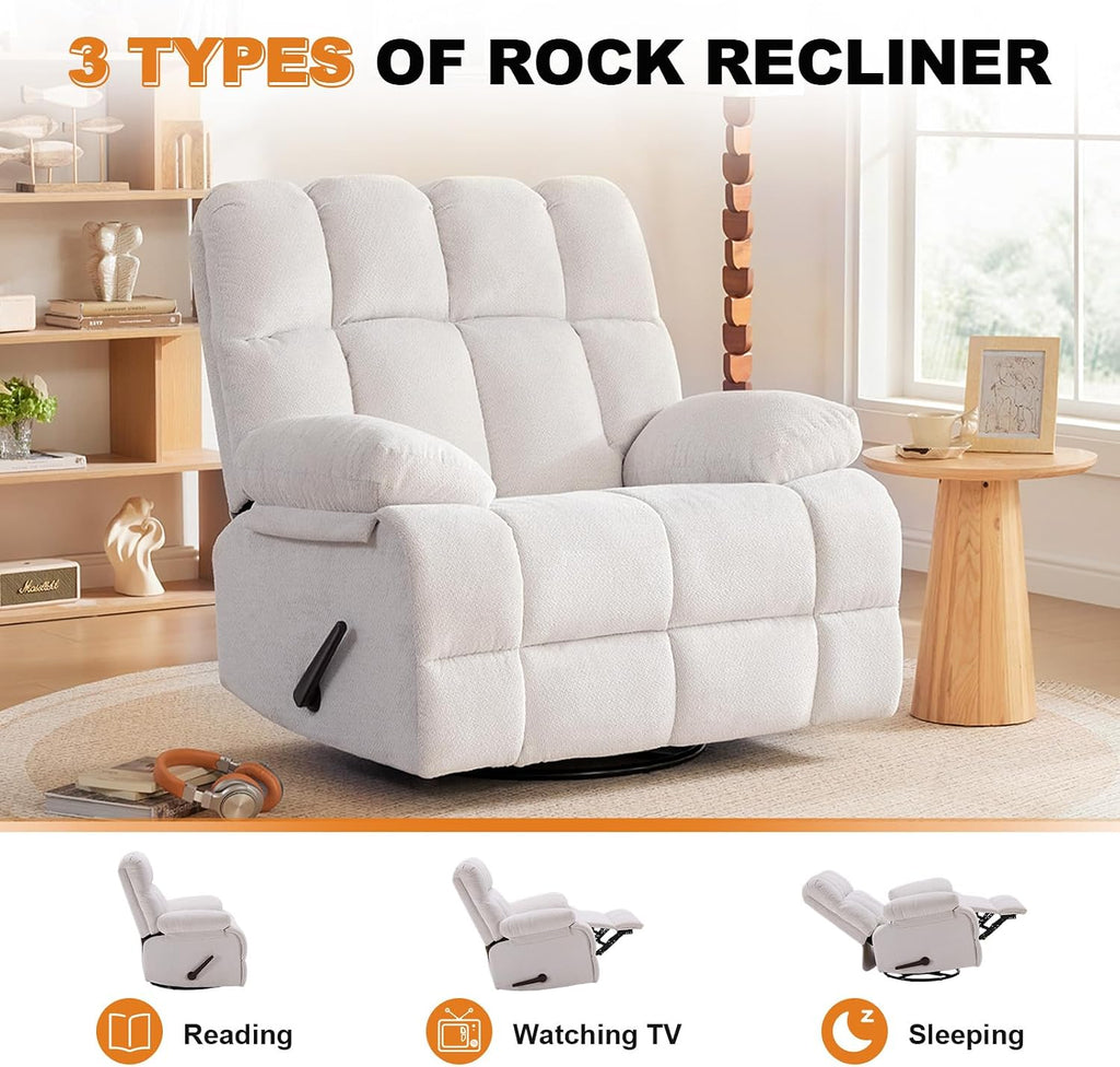 Eiayeebil 360° Swivel Glider Recliner, Oversized Recliner Rocker Chair, Extra Wide Manual Recliner, Overstuffed Soft Rocking Sofa Chair for Living Room& Bedroom (Beige)