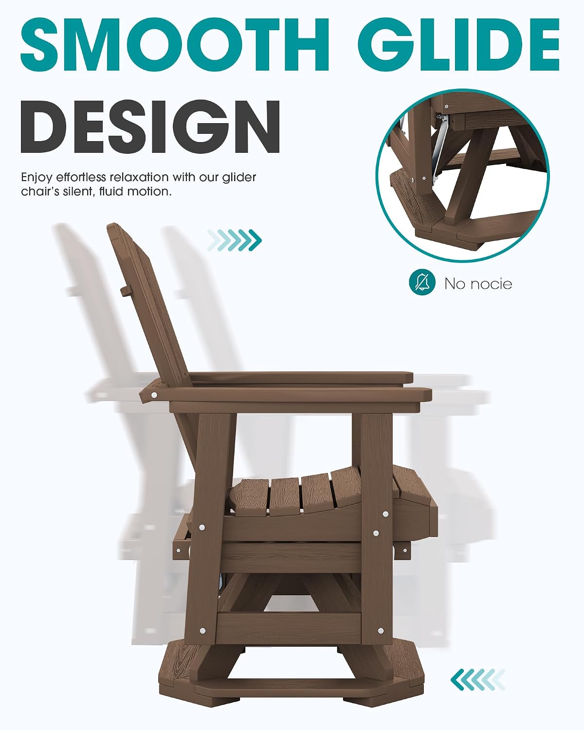 SERWALL Adirondack Swivel Glider, HDPE Glider for Outdoor, All-Weather Glider Rocking Chair for Porch, Balcony, Coffee Brown