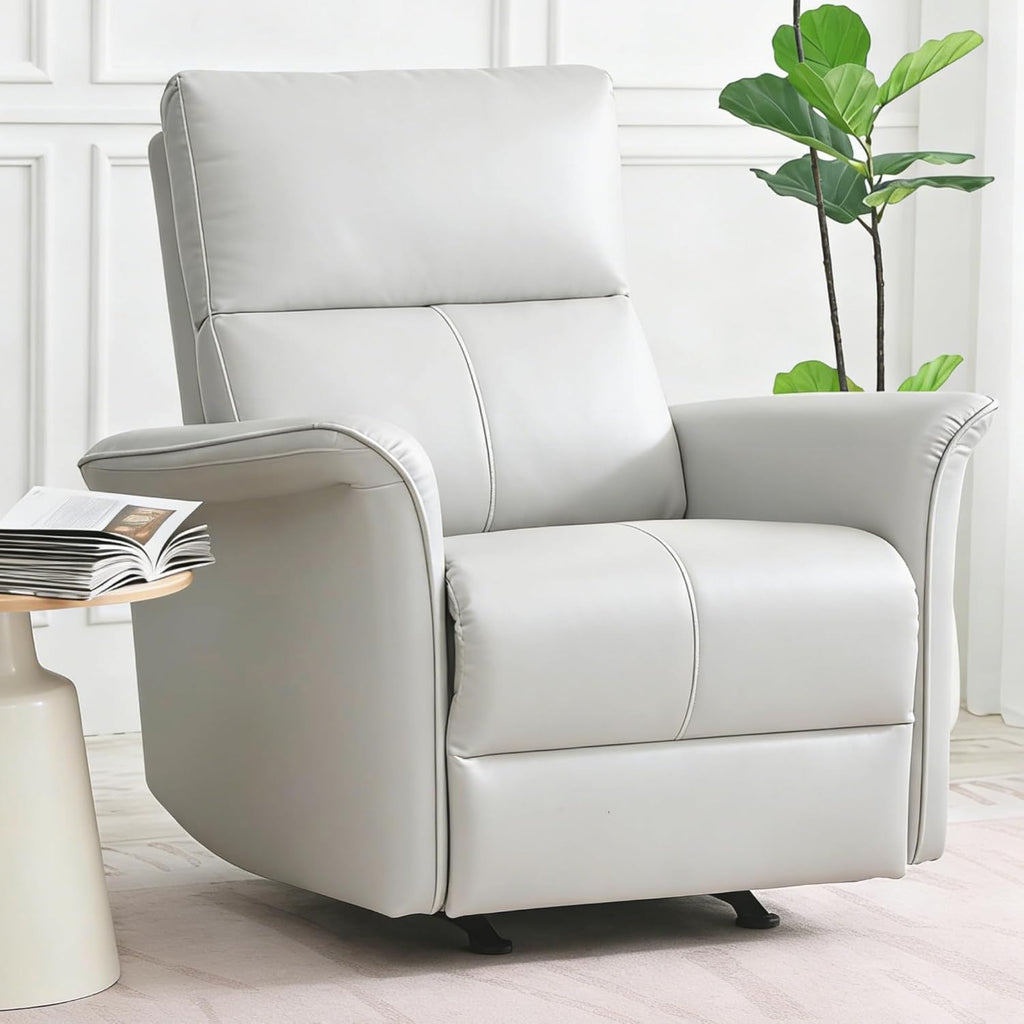 Manual Rocker Recliner Chair with Glider Motion for Nursery, 150° Recline & Wide Armrests - Overstuffed Leather Nursery Chair for Small Spaces, Living Room, Bedroom