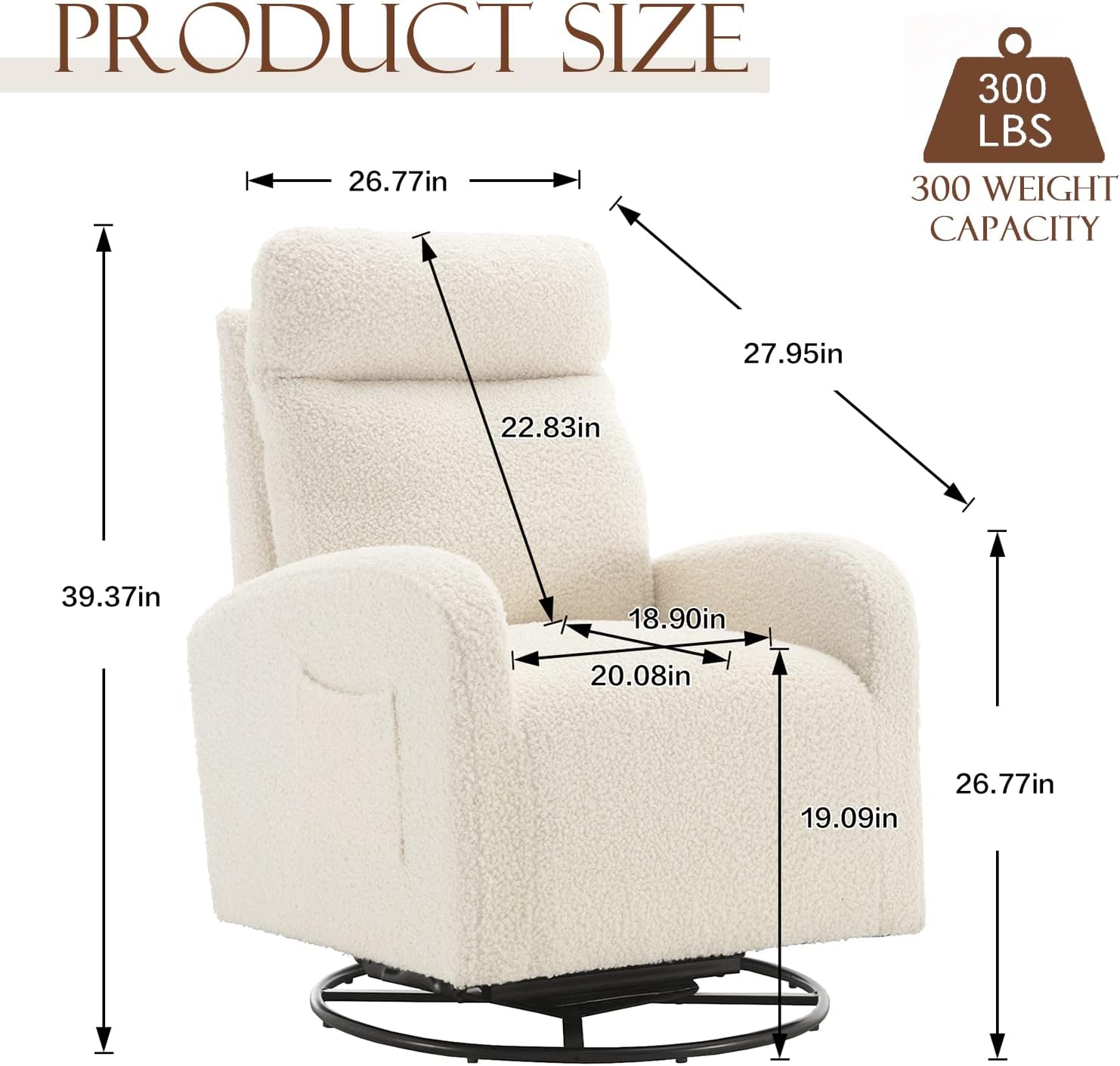 Modern Swivel Glider Chair, Upholstered Accent Glider Rocker for Baby Nursery, Comfy Tall Back Rocking Armchair with Side Pocket and Headrest for Living Room, Bedroom, White Teddy Fabric
