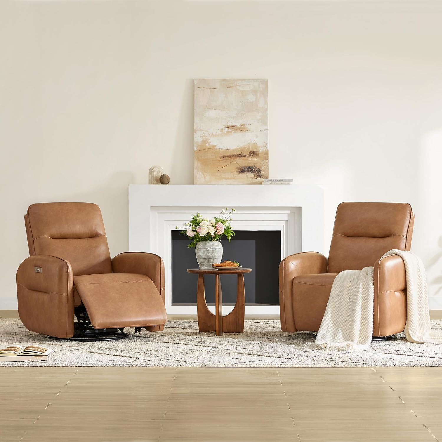CHITA Faux Leather Power Recliner Chair, Swivel Glider Recliner for Adults, Nursery Rocking Chair with USB & Type-C Charging for Living Room, Bedroom, Camel
