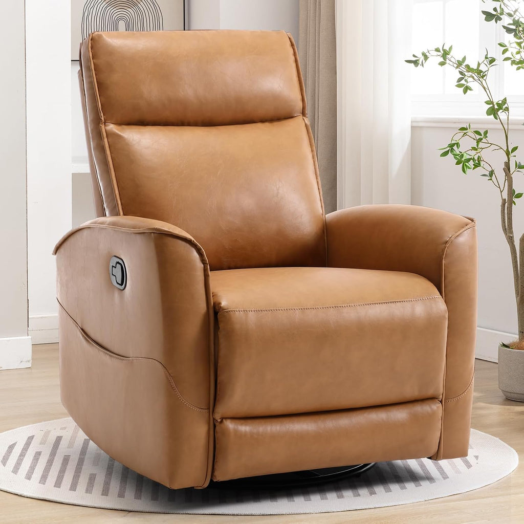 ANJ Manual Swivel Rocker Recliner, Glider Recliners with Padded Armrest and Backrest, Soft Faux Leather Nursery Rocking Recliner Chair Reclining Sofa for Living Room