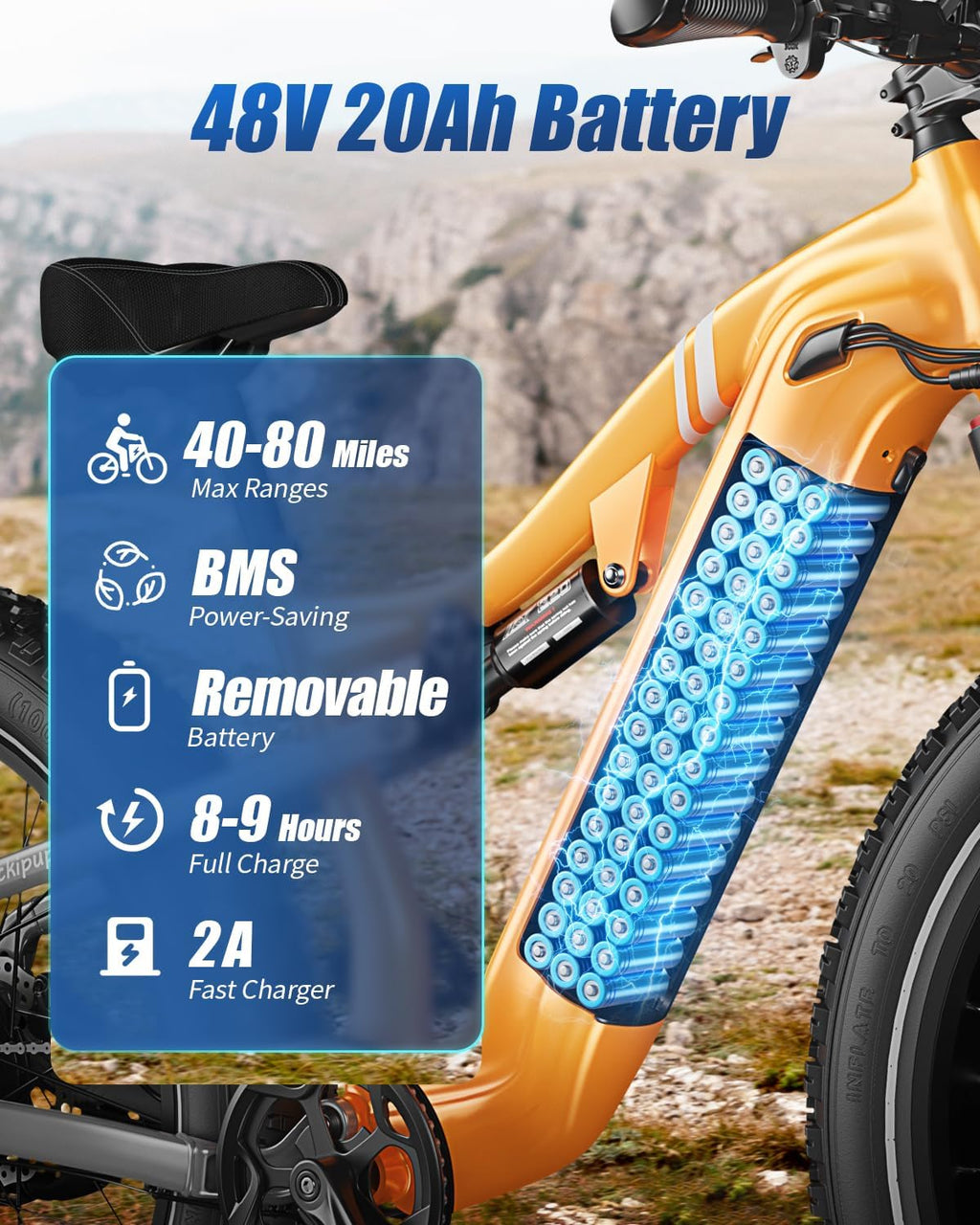 PUCKIPUPPY Electric Bike for Adults 1350W Peak, 28 MPH, 48V 20AH Battery Ebike, 26'x4' Fat Tire Full Suspension Electric Mountain Bike, 80 Miles Range, 8 Speed, Torque Sensor Labrador Pro