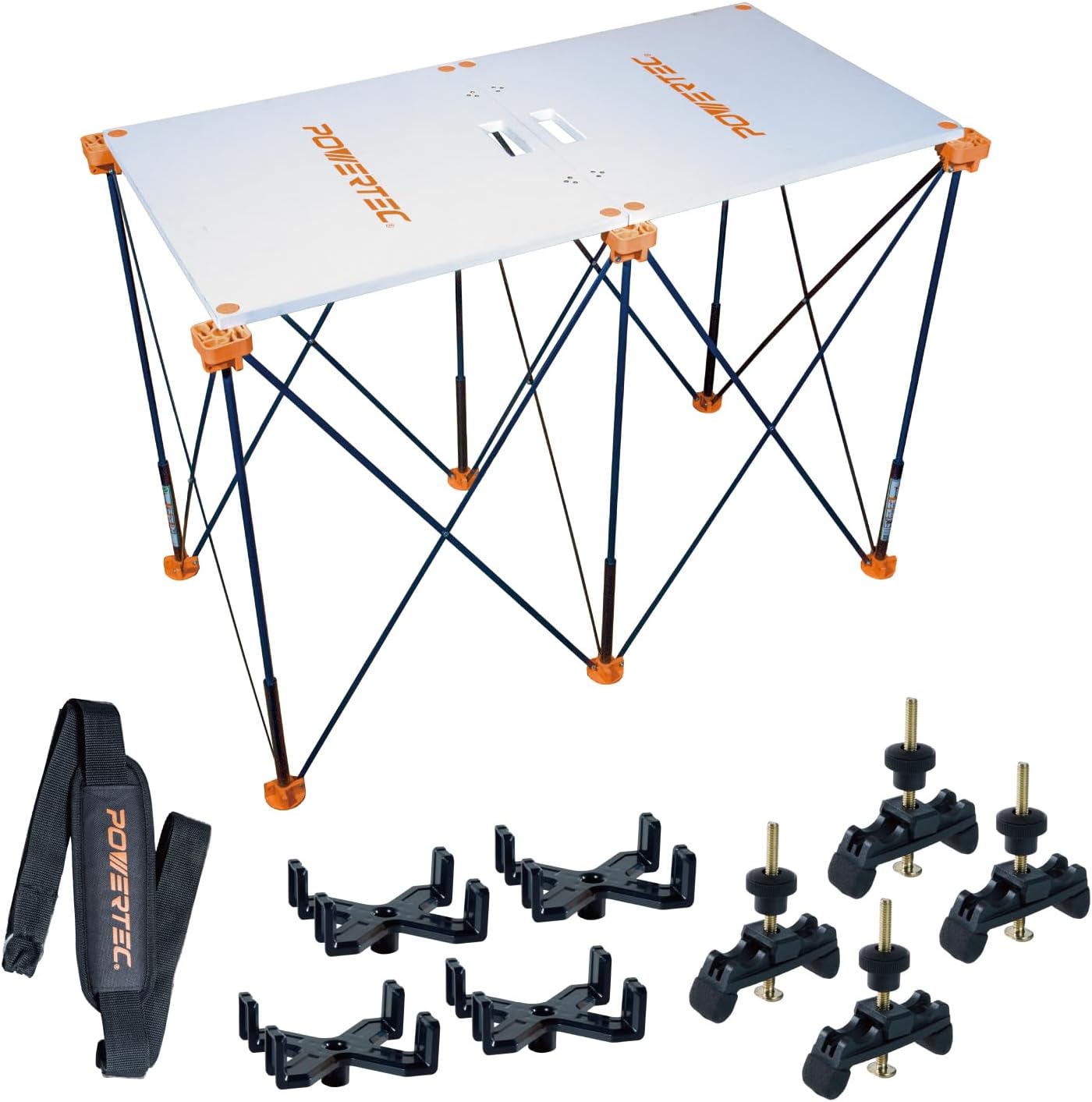 POWERTEC 72310 Arachni-Flex Portable Workbench - 24' x 48' PVC Waterproof Foldable Tabletop w/Quick-Insert Locks & 2x4ft Collapsible Workstand 2500 lbs Capacity 36 Inch Work Height
