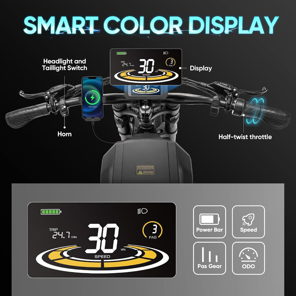 eAhora DL2000 (2025 Version) Electric Bike for Adults, Peak 4000W/1700W 44MPH/36MPH Dual/Single Motor Ebike, 52V 30Ah 60-90 Miles Long Range Electric Bicycle, Fat Tire Full Suspension Hydraulic Brake