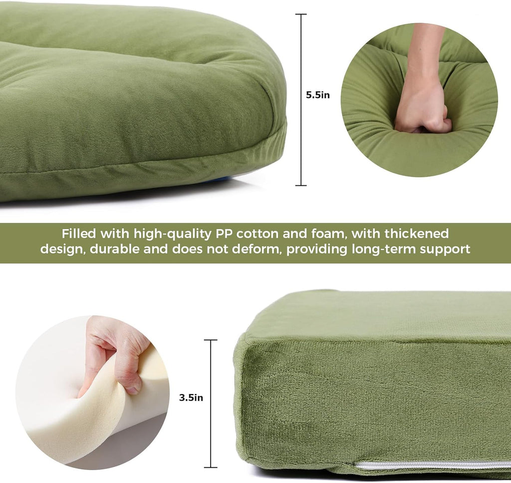 ANMINY 5pcs Glider Rocker Replacement Cushions Set Pack of 2 - Thickened Velvet Glider Rocking Chair Cushions with 29 inch High Backrest & Side Pockets for Indoor Nursery, Washable & Non Slip, Green