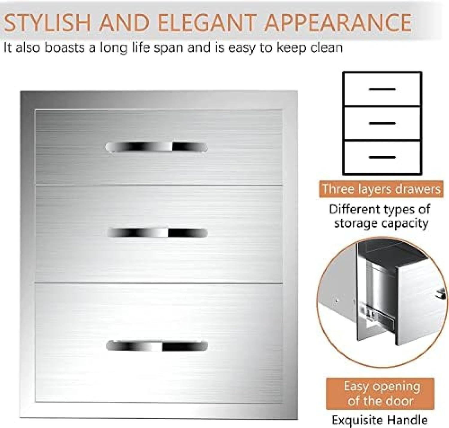 Stainless Steel Double Drawers for Outdoor Kitchen Grilling Station - 18Wx23Dx21H