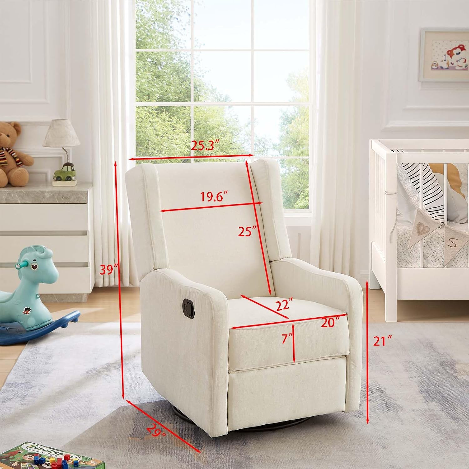 Nursery Glider Recliner Chair for Adults, Modern Swivel Rocker Recliners with Footrest, Comfy Chenille Rocking Chair Nursery for Living Room, Bedroom, Beige