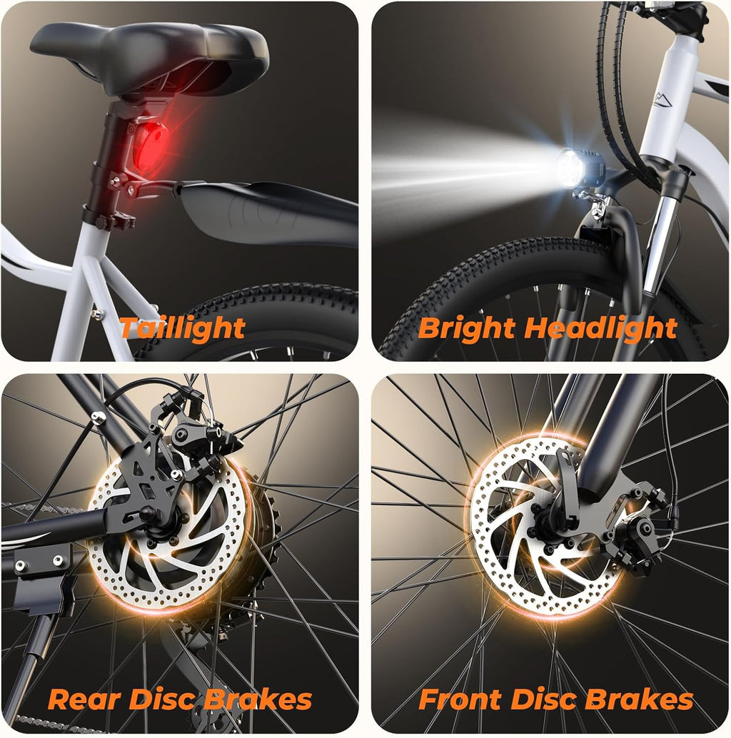 Electric Bike, 1500W/1000W/750W Peak Motor, 80/70/55 Miles Range & 20MPH Speed, 26'' Tires, APP Control E Bike, Shock Absorber, Adjustable Seat, Commuting Electric Bike for Adults