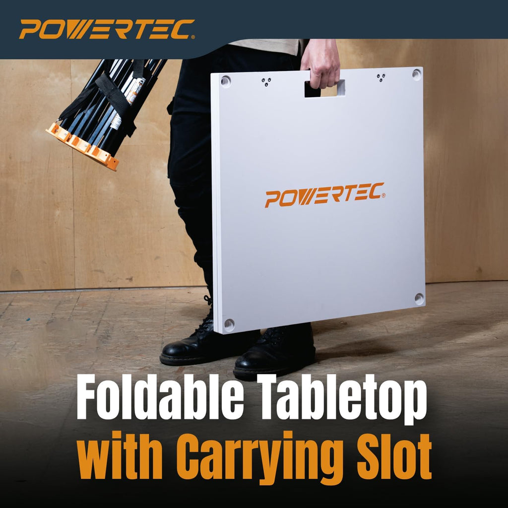 POWERTEC 72310 Arachni-Flex Portable Workbench - 24' x 48' PVC Waterproof Foldable Tabletop w/Quick-Insert Locks & 2x4ft Collapsible Workstand 2500 lbs Capacity 36 Inch Work Height