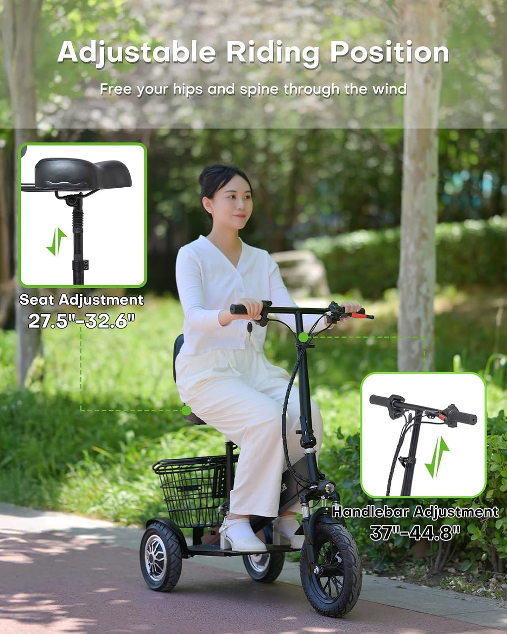 3 Wheel Mobility Scooters for Seniors, 3 Wheel Electric Scooter for Adults, Electric Wheelchair Device, 10 Mile Range, Supports 330lbs Weight, Only 48lbs, Adjustable, with Headlight, Basket