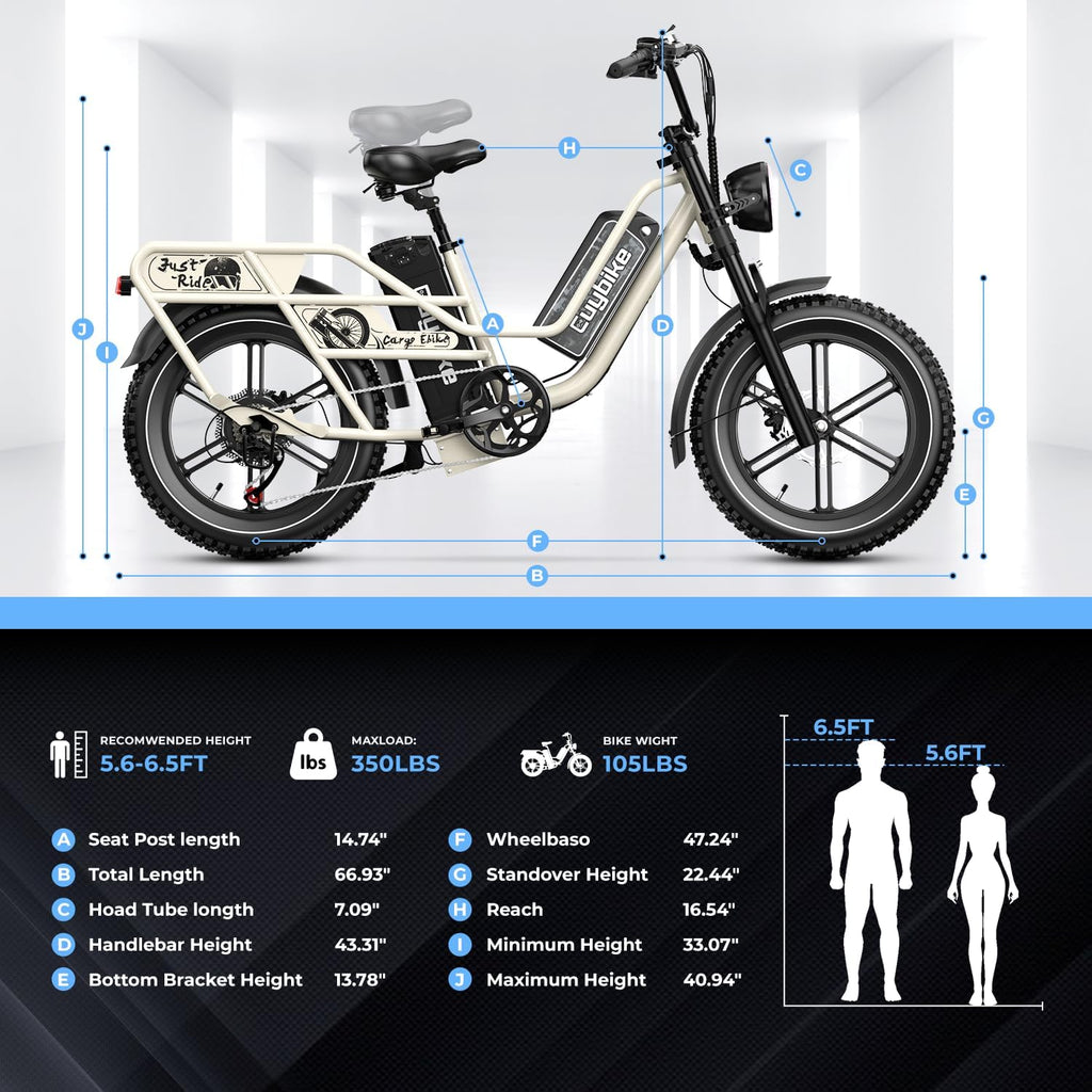 EUYBIKE Dual Battery Electric Bike for Adults, 160 Miles Cargo Ebike with 48V 60AH Removable Battery, 1450W Peak Motor Electric Bicycle, 20' x 4' Fat Tire Hydraulic Brakes E Bike Grey with Saddle Bag