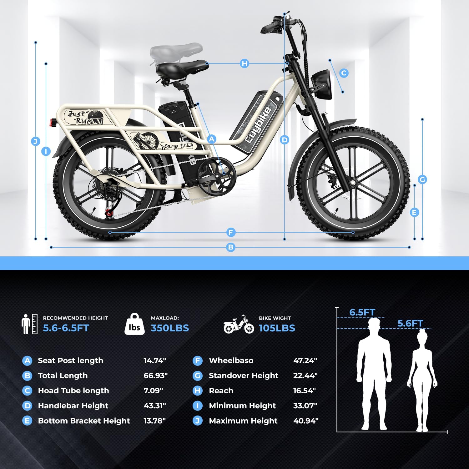 EUYBIKE Dual Battery Electric Bike for Adults, 160 Miles Cargo Ebike with 48V 60AH Removable Battery, 1450W Peak Motor Electric Bicycle, 20' x 4' Fat Tire Hydraulic Brakes E Bike Grey with Saddle Bag