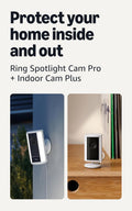 Ring Spotlight Cam Pro, Plug-In (Newest Model), White with Indoor Cam Plus (Newest Model), White