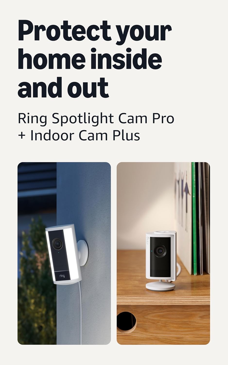 Ring Spotlight Cam Pro, Plug-In (Newest Model), White with Indoor Cam Plus (Newest Model), White