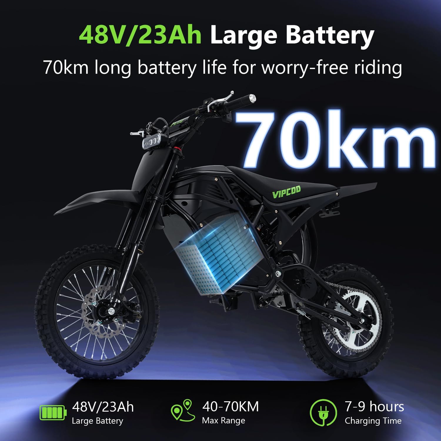 3500W Electric Dirt Bike for Adults & Teens, 63KM/H Off-Road MountainE Motorcycle, 48V 23AH Battery, 40–70KM Range, Full Suspension & Hydraulic Brakes