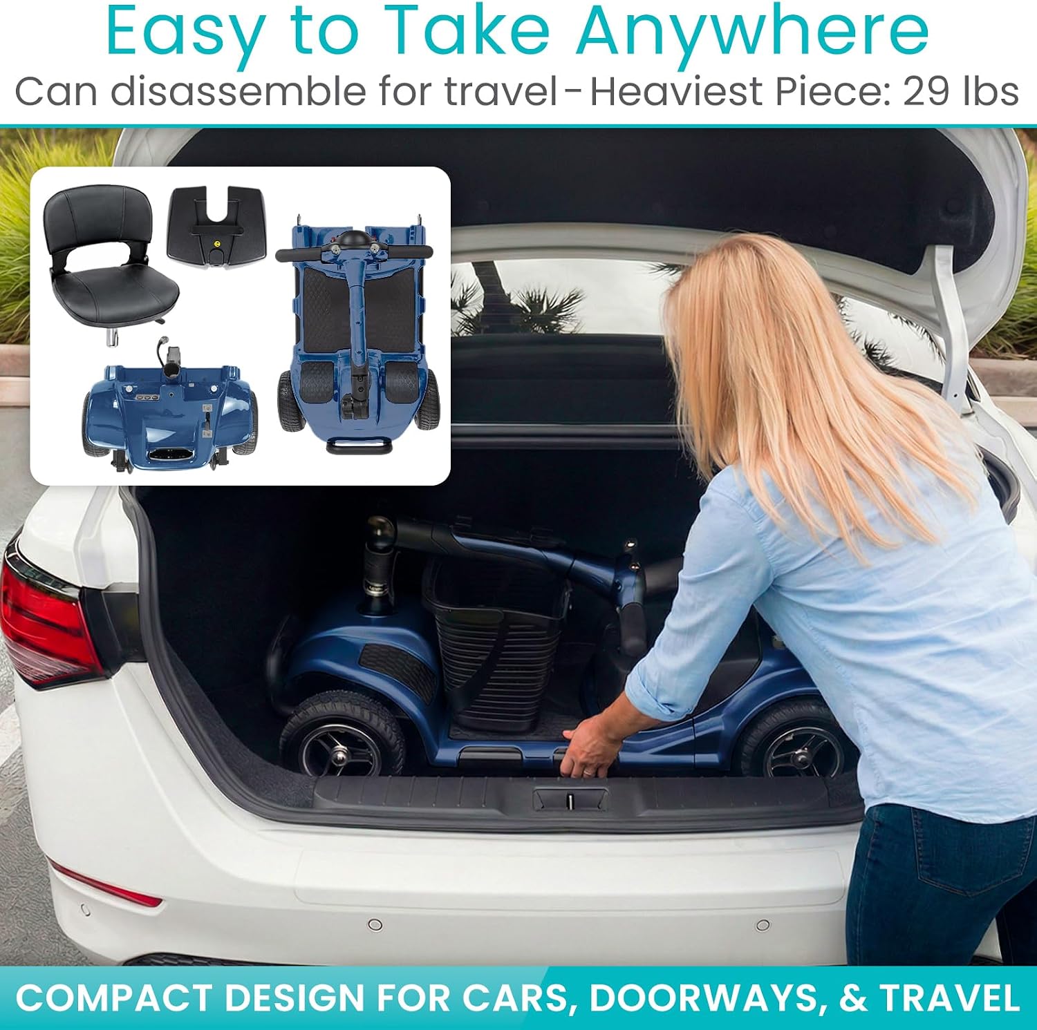Vive 4 Wheel Mobility Scooter - Electric Powered Wheelchair Device - Compact Heavy Duty Mobile for Travel, Adults, Elderly - Long Range Power Extended Battery with Charger & Basket
