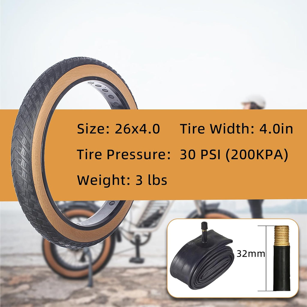 26 x 4.0 Inch 2 Pcs E-Bike Fat Tires with Inner Tubes and Tire Levers Set,Puncture Proof Replacement Tire Compatible with Mountain Beach Snow or 3-Wheel Bikes