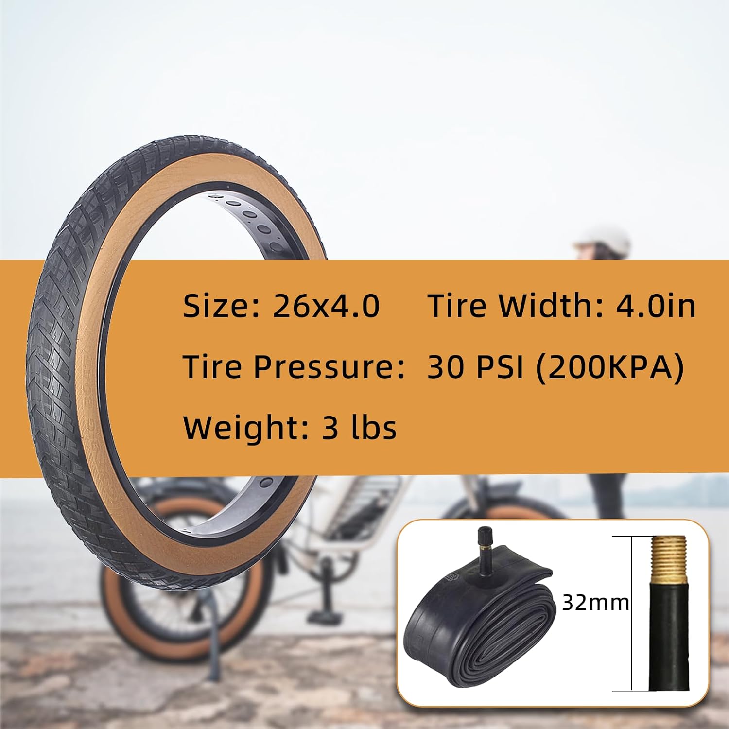 26 x 4.0 Inch 2 Pcs E-Bike Fat Tires with Inner Tubes and Tire Levers Set,Puncture Proof Replacement Tire Compatible with Mountain Beach Snow or 3-Wheel Bikes