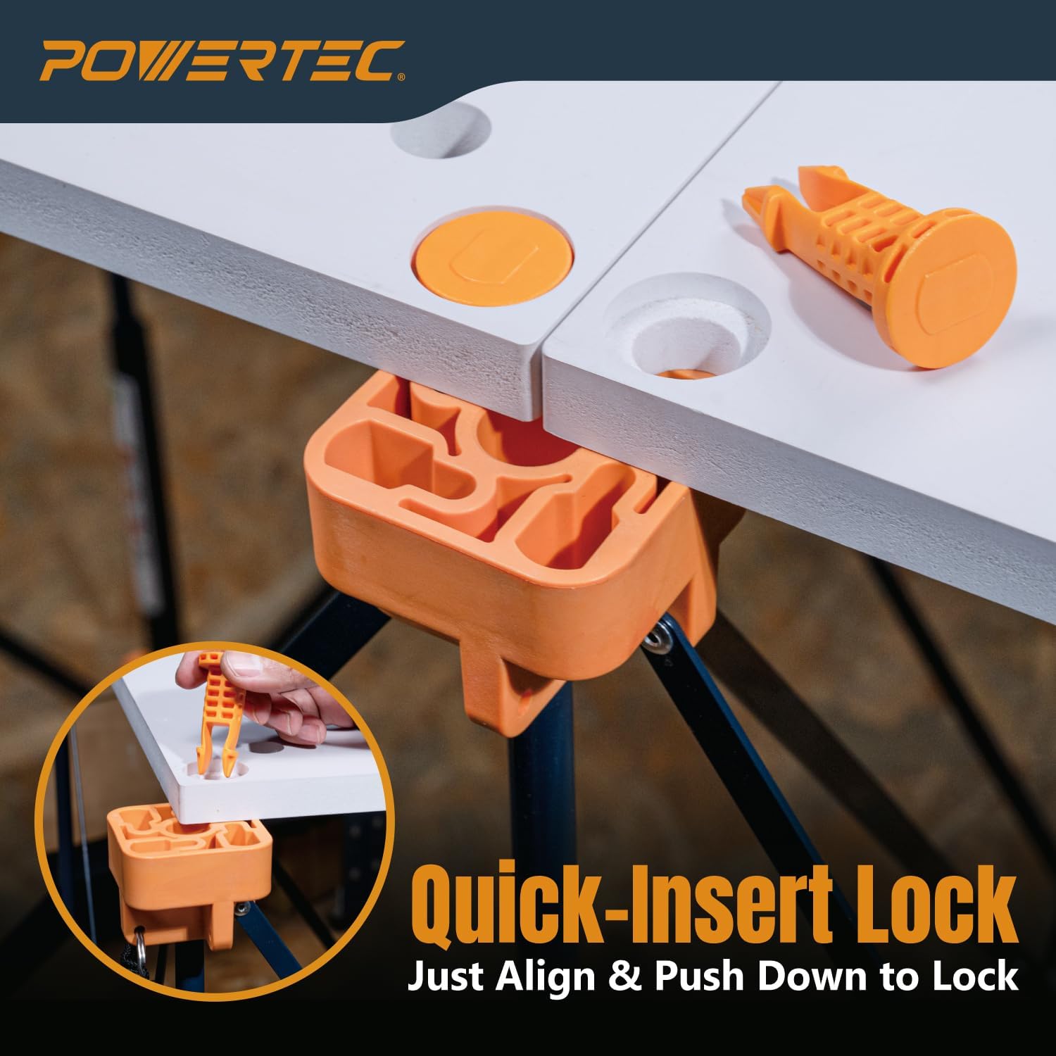 POWERTEC 72310 Arachni-Flex Portable Workbench - 24' x 48' PVC Waterproof Foldable Tabletop w/Quick-Insert Locks & 2x4ft Collapsible Workstand 2500 lbs Capacity 36 Inch Work Height