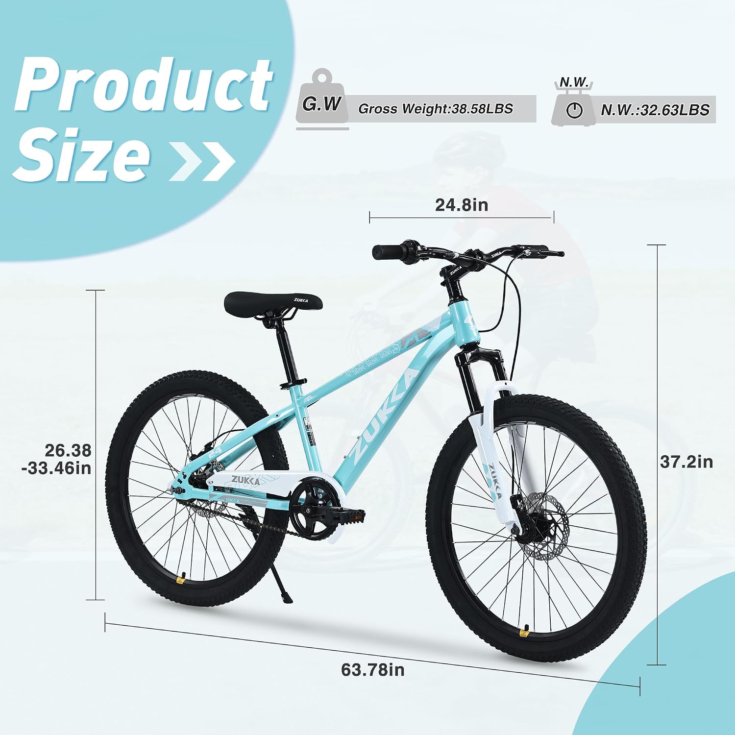 Kids Mountain Bike, 20 24 Inch Kids Bike for Boys Girls Age 7-12 Years, High Carbon Steel Bicycle, Suspension Fork, Dual Disc Brakes, Single Speed, Multiple Colors