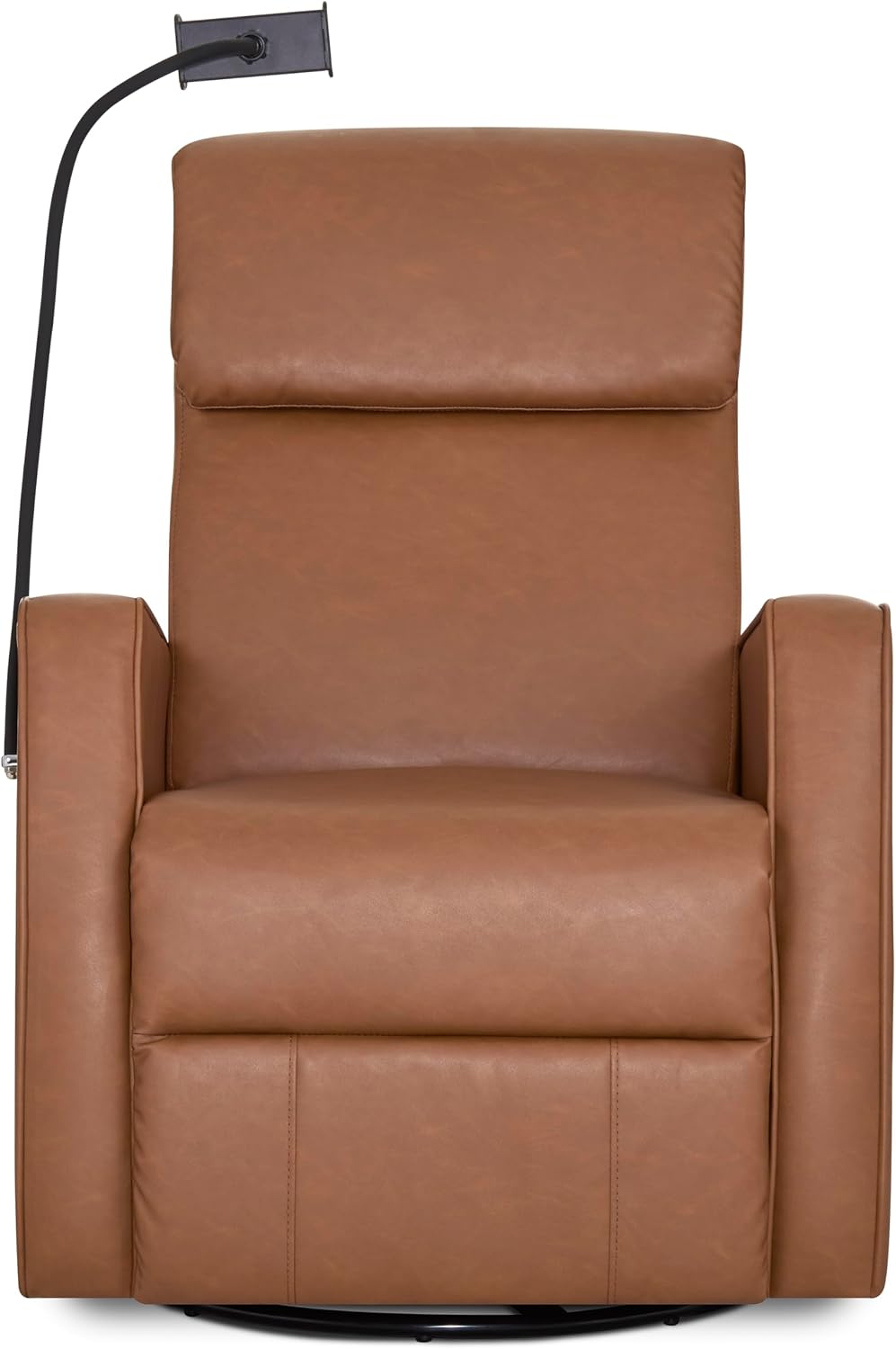 Evolur Maverick Upholstered Power Glider Recliner with Device Holder – Swivel, Rocking & Smooth Power Recline – Greenguard Gold & FSC Certified, Modern Nursery and Living Room Chair in Cognac