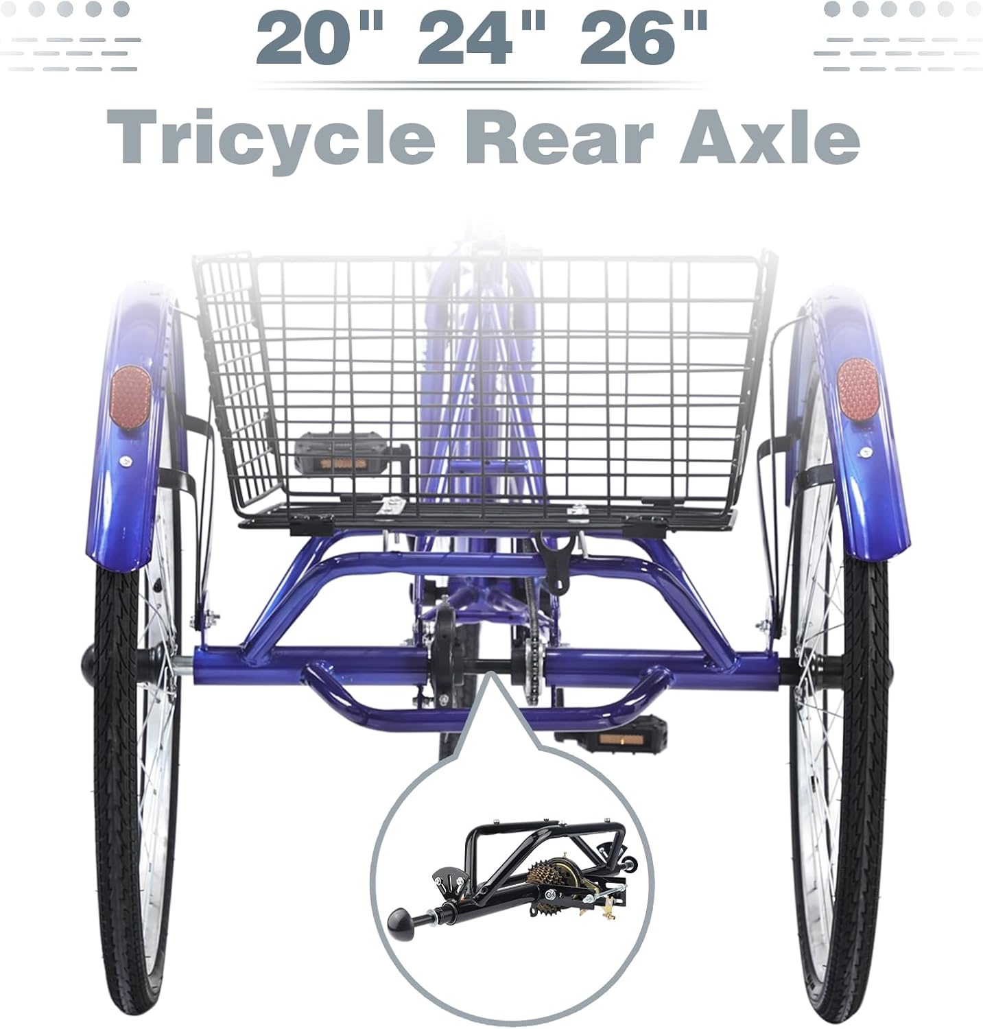 WEEROCK 20' 24' 26' Tricycle Rear Axle Tricycle Conversion Kit Single Speed/ 7 Speeds for 20 24 26 Inch Adult Tricycle, Trike, 3 Wheel Bikes，Black