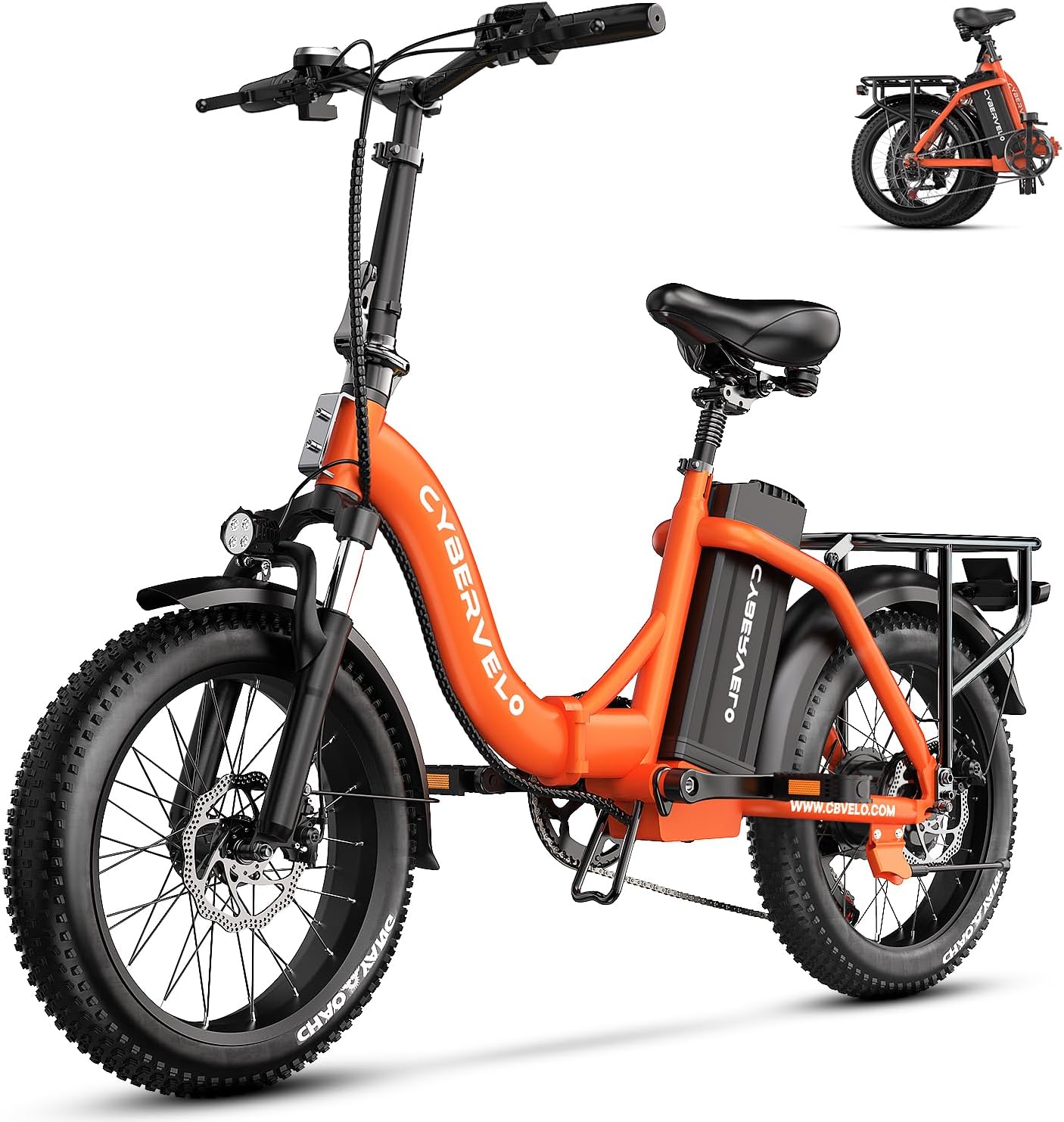 Cybervelo 750W Folding Electric Bike, 48V 20.8AH/50AH Large Removable Battery E-Bike, 80 Miles Max Range, 20' Fat Tire Electric Bike for Adults, Adult Electric Bicycles for Commute