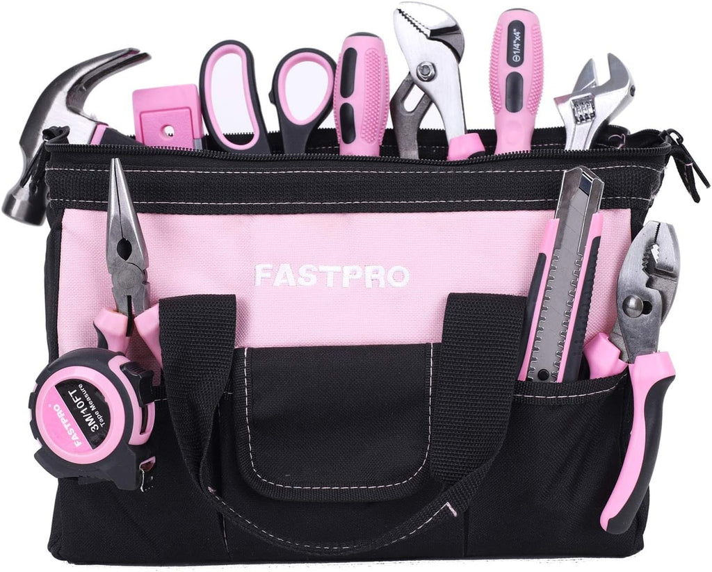 FASTPRO 232-Piece Pink Tool Set with Drill, 20V Cordless Drill Driver and Home Tool Set, Pink Drill Set for Women, Lady's Repairing Kit with 12-Inch Storage Bag, Pink