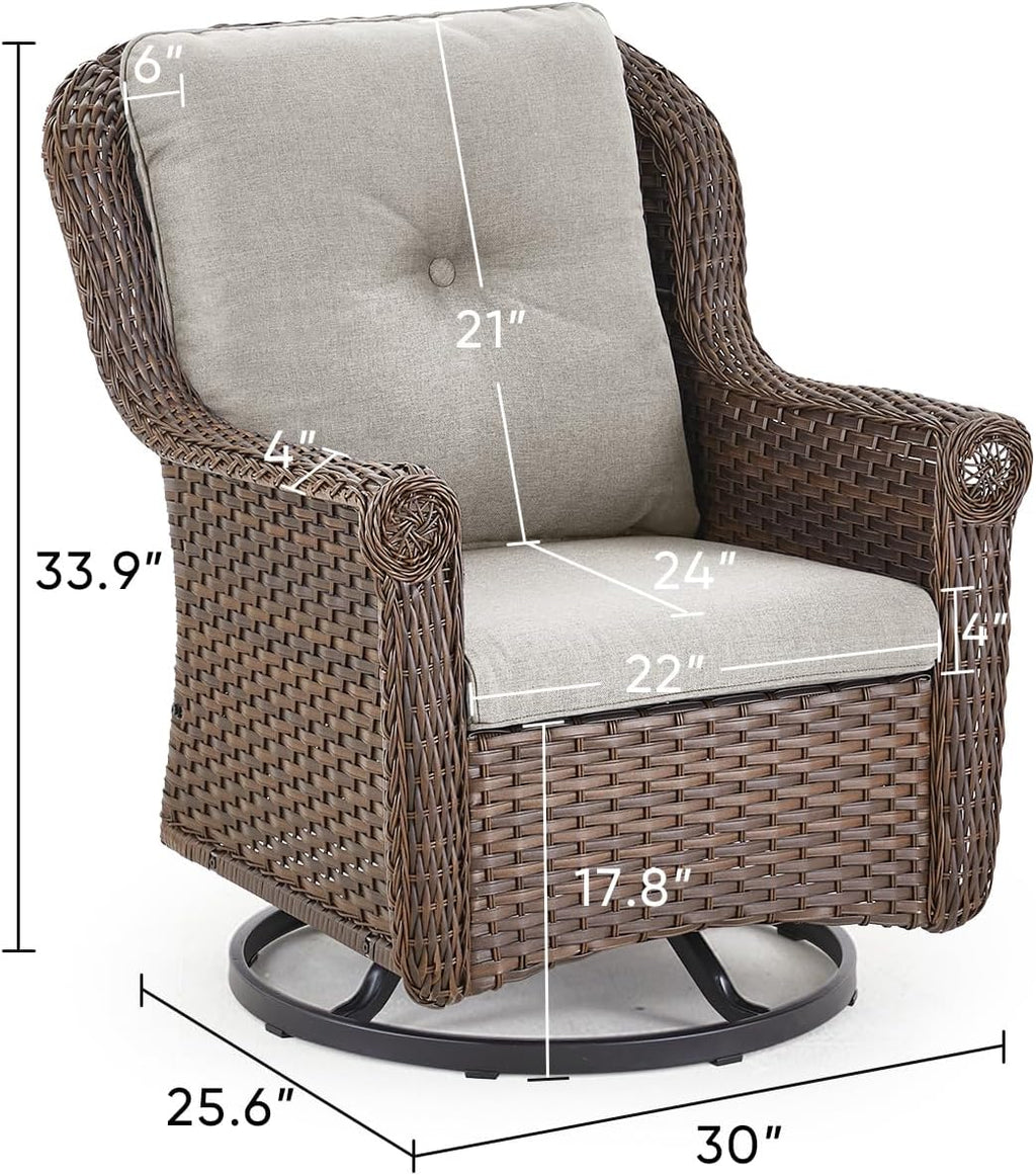 Patio Chairs Outdoor Swivel Glider - Set of 2 High Back Outside Brown Wicker Rattan Rocking Chair with Thick Cushion for Porch Apartment Deck Yard Poolside Garden - Beige