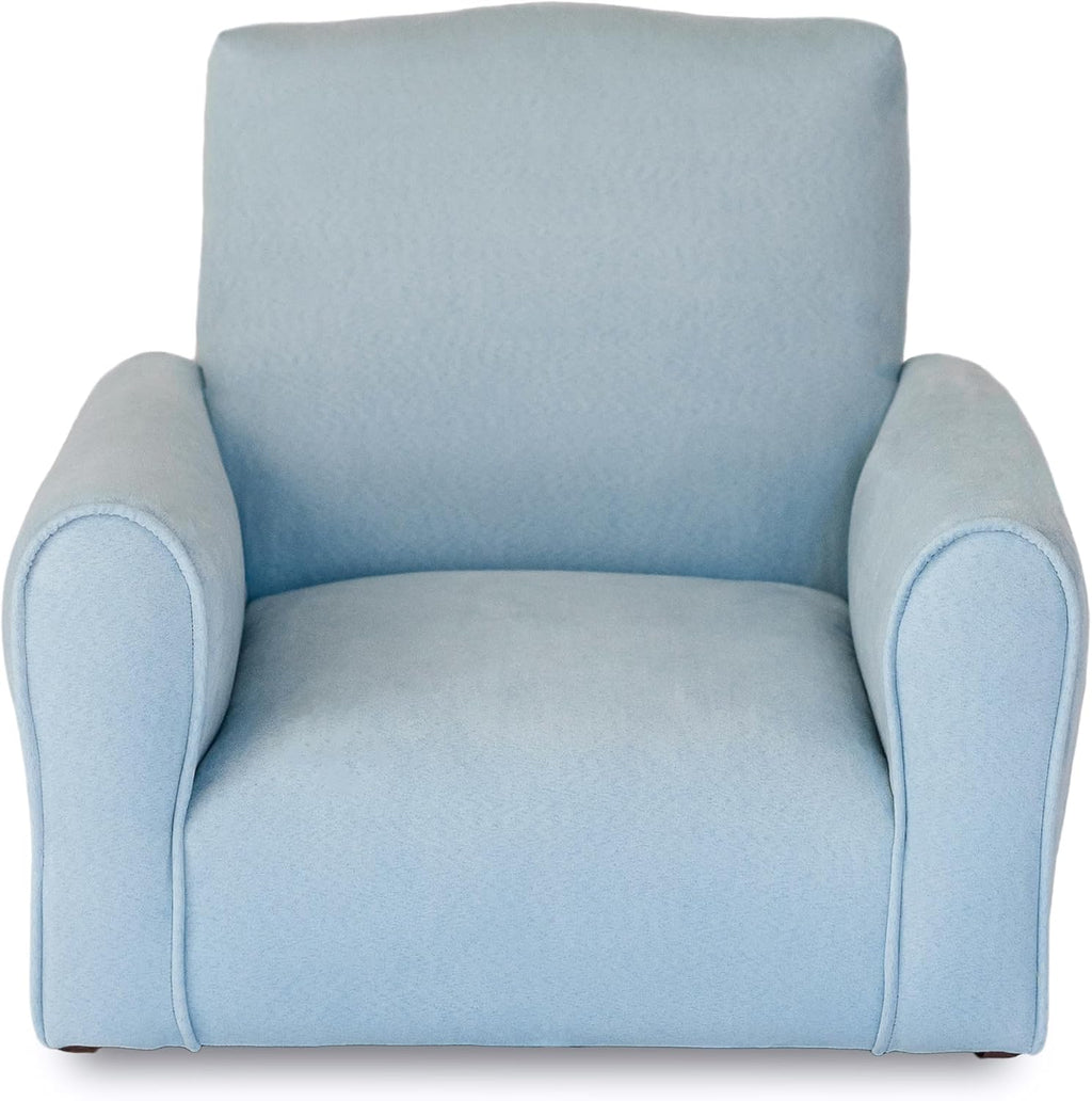Toddler Personalized Armchair, Kids Upholstered Rocking Chair with Personalization, Toddler Chair with Personalized Name, Comfy Child Armchair, (Light Blue Suede, Rockers)