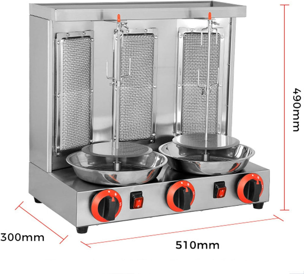 Electric Kebab Grill Vertical Broiler Gyro Meat Rotisserie with Burners, Temperature Adjustment 50-350℃, Ideal for Commercial and Home Use(Silver-L)