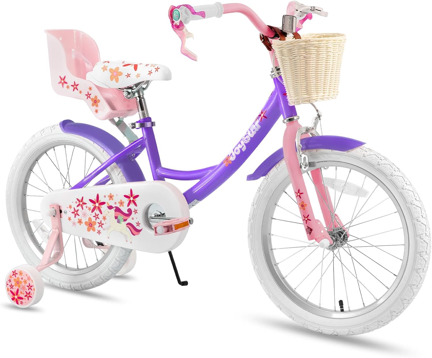 JOYSTAR Unicorn Kids Bike for Girls Ages 2-9 Years Old, 12 14 16 18 Inch Kids Bike with Training Wheels, Doll Seat, Streamers and Basket, Toddler Girl Bicycle, Multiple Colors
