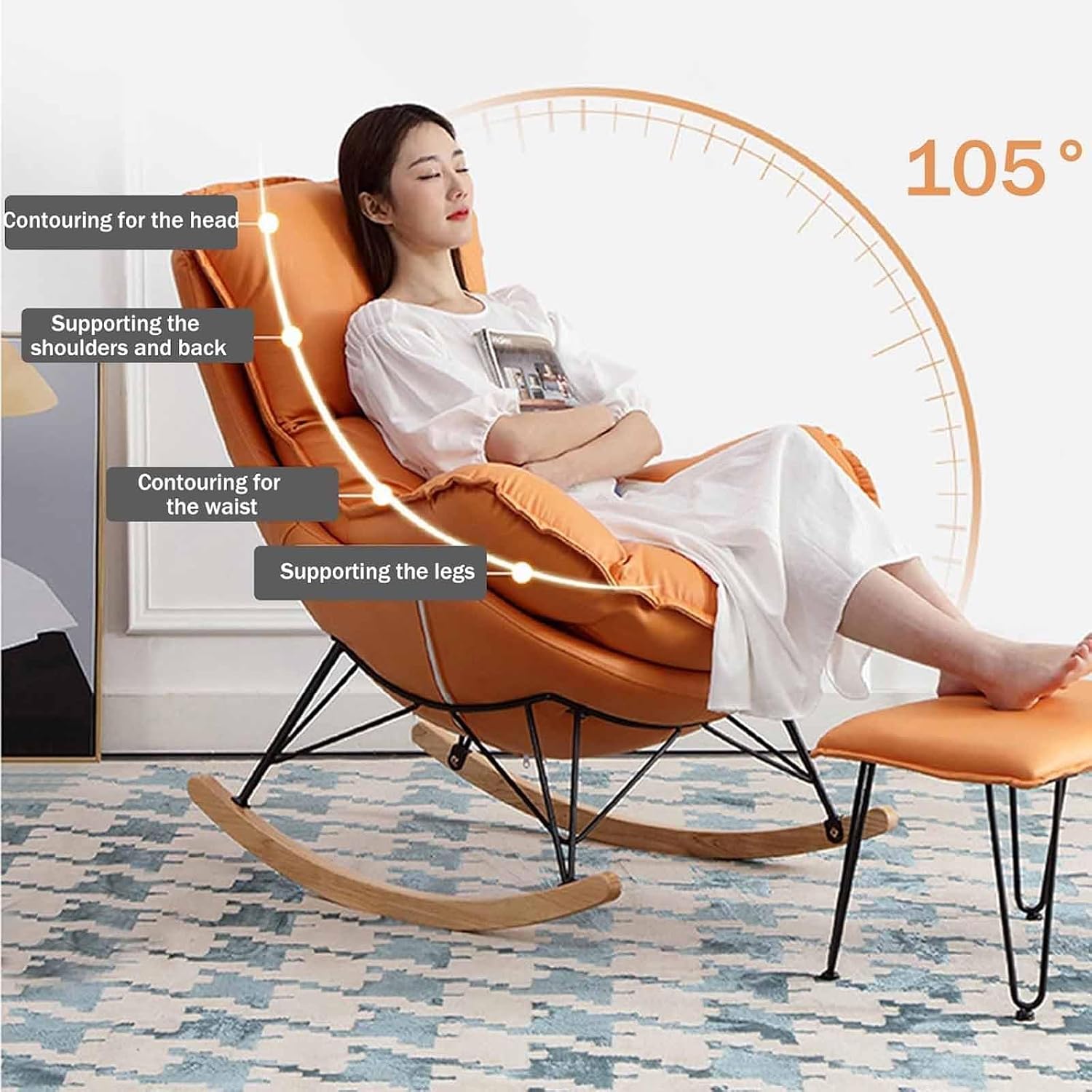 Modern Nursery Rocking Chairs, Rocking Chair Nursery with Footrest, Upholstered Rocking Chair Nursery Glider, Comfy Rest Reading Chair Water Resistant Nursery Chair,Pink