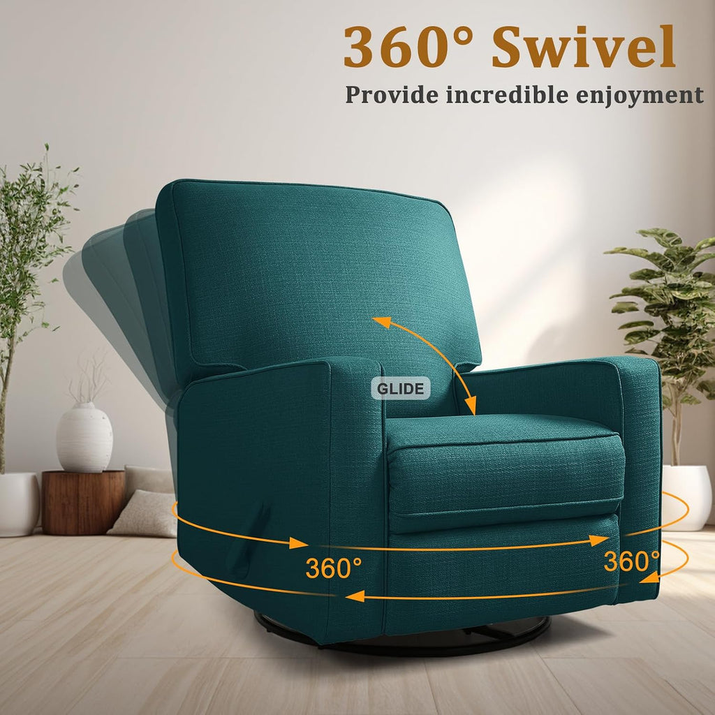 Swivel Rocker Recliner Chair for Adults, High Back Fabric Recliner with Deep Seat, Manual Glider for Living Room & Nursery, Green