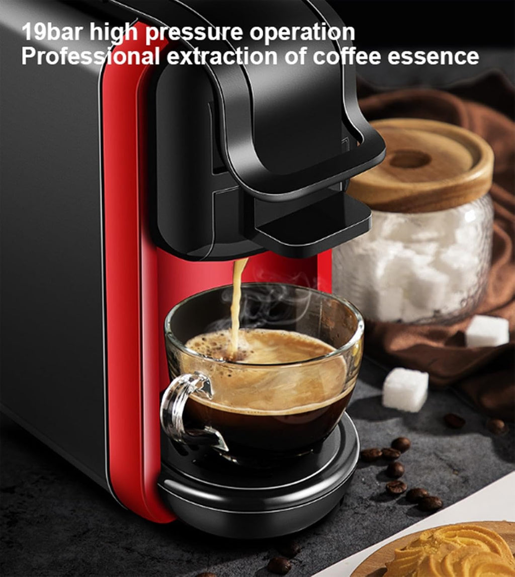 Capsule Coffee Machine, 5-in-1 Espresso Machine for Kcup*/NES*/DG*/Espresso Powder,19Bar Espresso Maker,1450W Fast Heat Coffee Machine