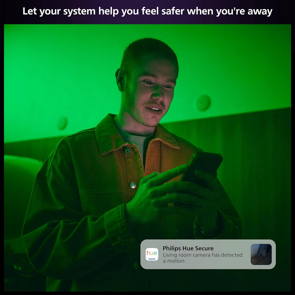Philips Hue Secure Wired Camera-2 Pack, 1080P Resolution, Notifications, Seamless Integration, Continuous Power, Indoor and Outdoor, White. Free 24-Hour Video History