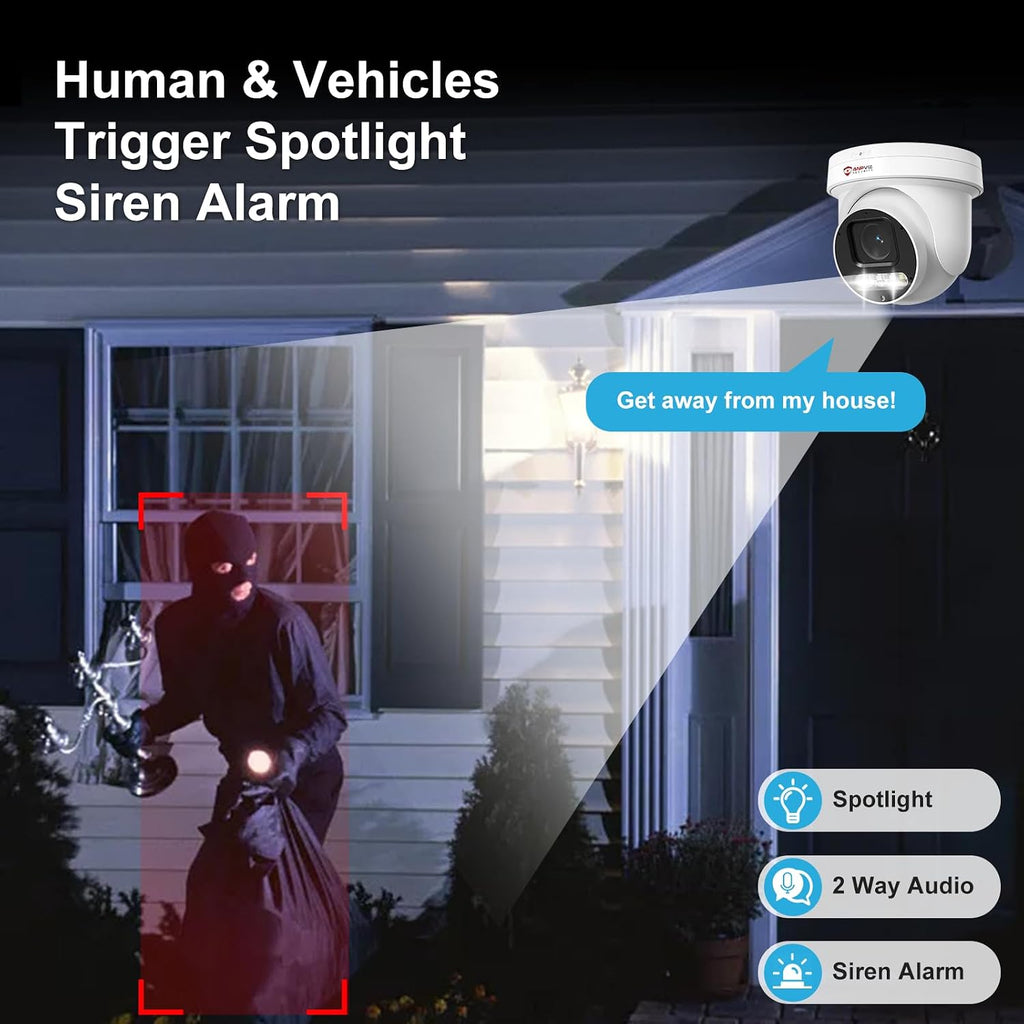 Anpviz 4K 8MP PoE PTZ Camera Outdoor, 5X Optical Zoom 2.7~13.5mm Lens, Pan 280° Tilt 90° IP Security Camera Human Vehicle Detection, Spotlight&Sound Alarm, 2 Way Talk, PTZIP30A80WD-SA-5X (U Series)