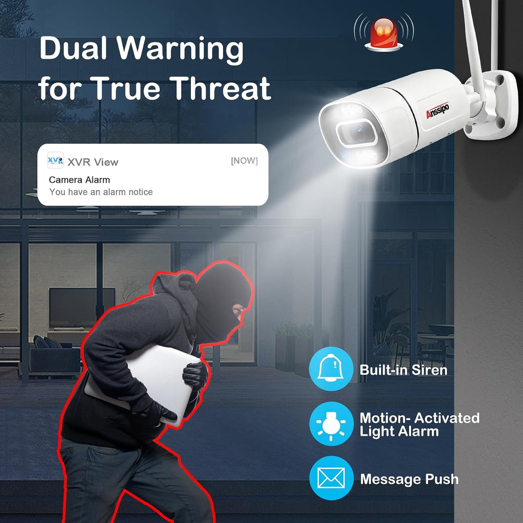 5MP Home WiFi Security Camera System Outdoor, 4 Camera Kit, Corded Electric Power Surveillance Cameras, 24/7 Continuous Recording, 1TB Hard Drive, 2 Way Talk, AI Detection, Color Night Vision