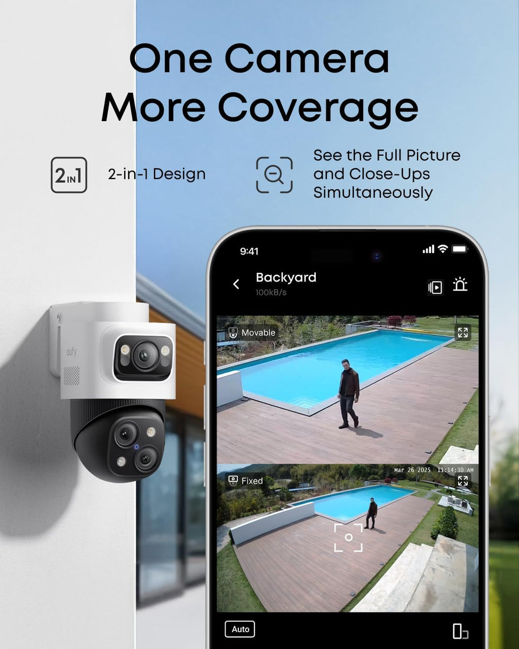 eufy PoE Bullet-PTZ Cam S4, NVR Wired Add On Cam, Requires eufy NVR, 4K UHD Triple Lens, 360° Pan and Tilt, 8X Hybrid Zoom, AI Tracking, Red and Blue Light, PoE Plug and Play, 24/7 Recording