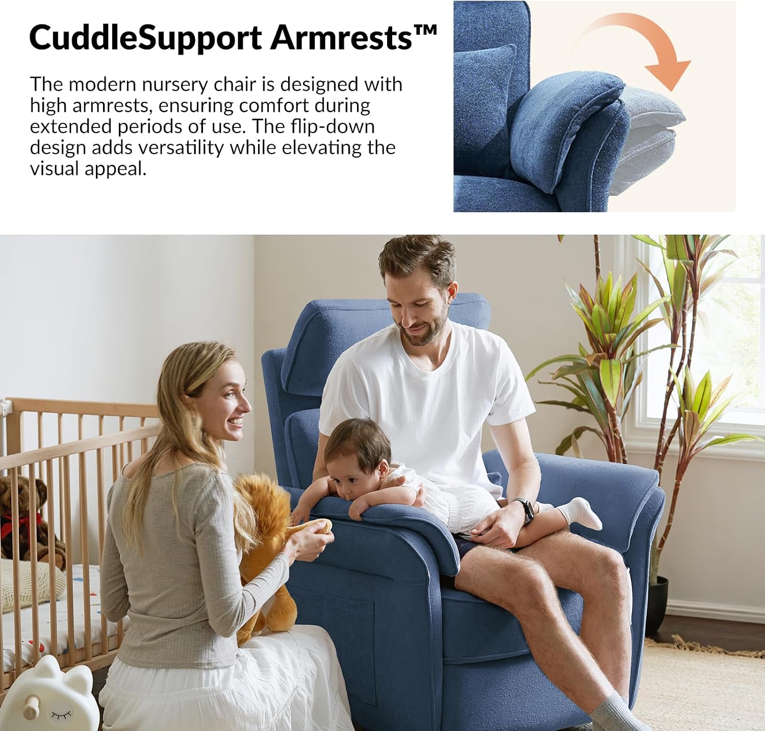 HULALA HOME Nursery Glider Recliner with Adjustable Headrest and Armrests, Power Swivel Rocker Recliner Chair with USB Port and Storage Bags, GREENGARD, FSC, CertiPUR-US® Certified, Navy