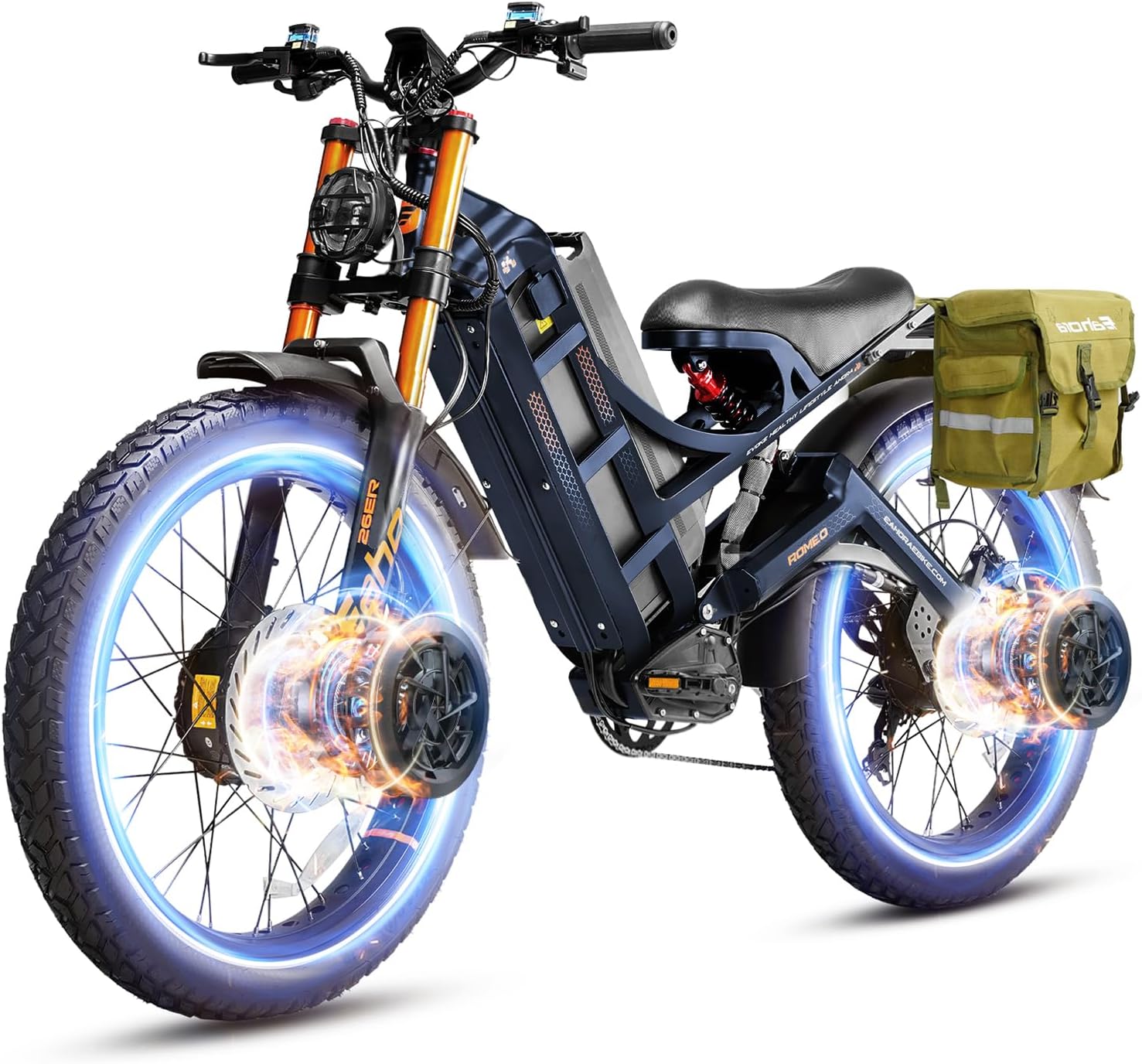 2026 eAhora Romeo Dual-Motor Ebike - 50Mph 5600W 60-80AH 250Miles Long Range Electric Bike for Adults, Full Suspension Hydraulic Brakes Electric Bicycle, 26' Mountain Bike for Off-Road Commuting