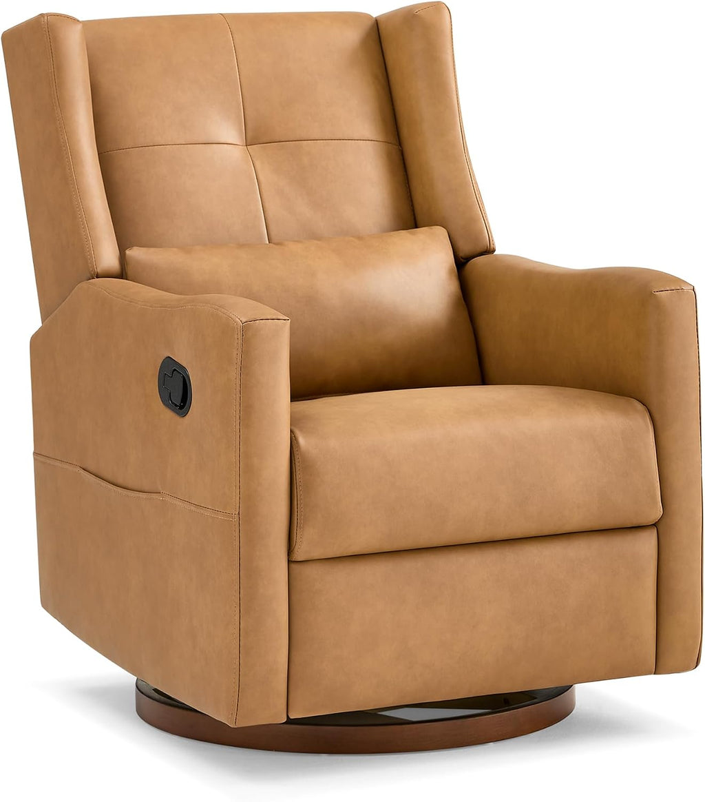 KISLOT Upholstered Recliner Swivel Glider Nursery Chair Reclining Performance Fabric Rocker with Wood Base,Boucle,Moss Green