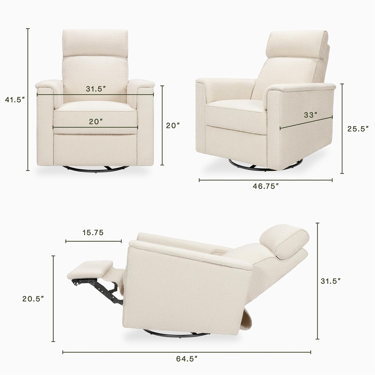 Namesake Willa Pro Power Recliner and Swivel Glider in Performance Ivory Boucle, Built-in USB Charging Port, Adjustable Headrest and Lumbar Support | Greenguard Gold and CertiPUR-US® Certified