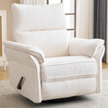 Oversized Swivel Rocker Recliner with Adjustable Headrest, Rocking Chair Nursery with Overstuffed Armrest, Manual Rocker Recliner Nursery Chair for Living Room, White