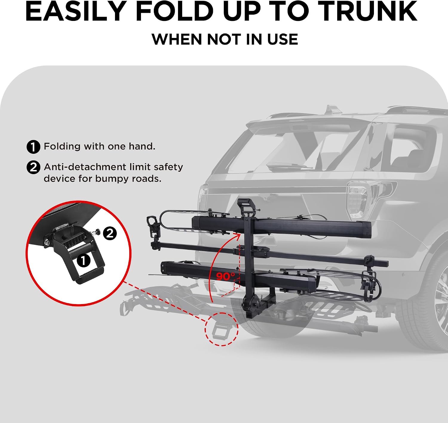 Young Electric Hitch Mount 2 EBike Rack, 200 lbs Capacity Electric Bike Carrier Foldable Platform Mount, Up to 5-inch Fat Tire Bicycle for 2'' Receiver Cars Trucks SUVs Minivans RV, Trailer