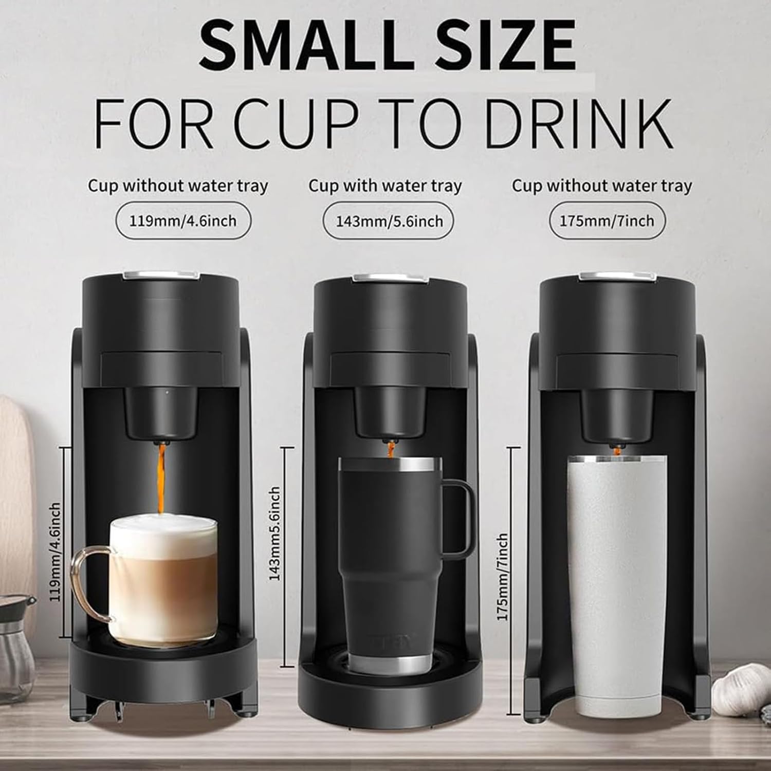Capsule Coffee Machine, Mini Espresso Machine, Smart Dual Mode, with 3000l Water Tank, 3 Height Adjustable Cup Holder(119/143/175mm), for K-Cup Capsules, Cappuccino